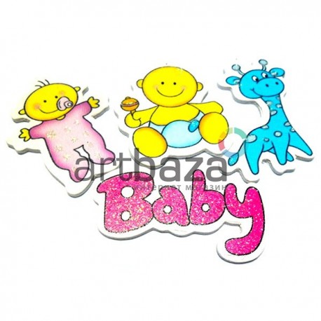 Набор деревянных декоративных табличек с надписью и рисунками "Baby", 4 штуки, REGINA