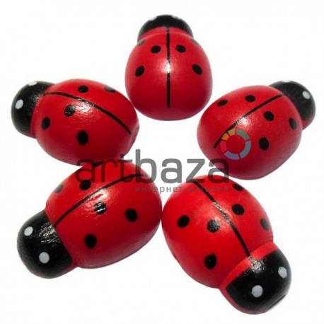Набор деревянных декоративных "Божьих коровок", 1,7 x 2,5 см., 5 штуки, REGINA