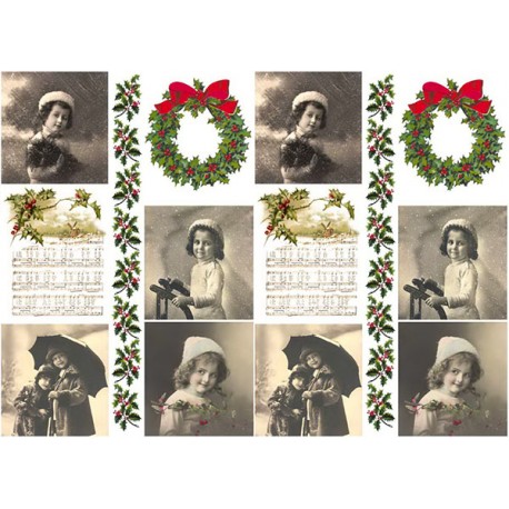 Рисовая карта для декупажа «Рождественский венок и ретро-фото», 29.7 x 21 см, 20 г/м², ITD Collection