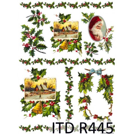Рисовая карта для декупажа «Падуб остролистный», 29.7 x 21 см, 20 г/м², ITD Collection