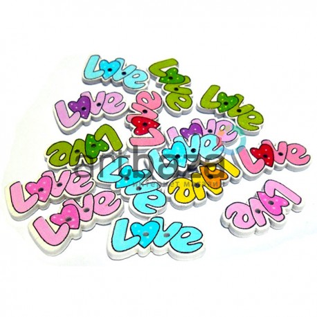 Набор деревянных декоративных пуговиц "LOVE", 2.8 x 1.5 см., 15 штук, REGINA