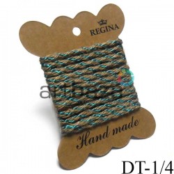 Джутовая тесьма, плетеная натуральная с переплетенной зеленой нитью, ширина - 0.4 см., толщина - 2 мм., длина - 1.5 м., REGINA