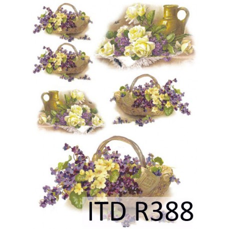 Рисовая карта для декупажа «Цветочные корзины», 29.7 x 21 см, 20 г/м², ITD Collection