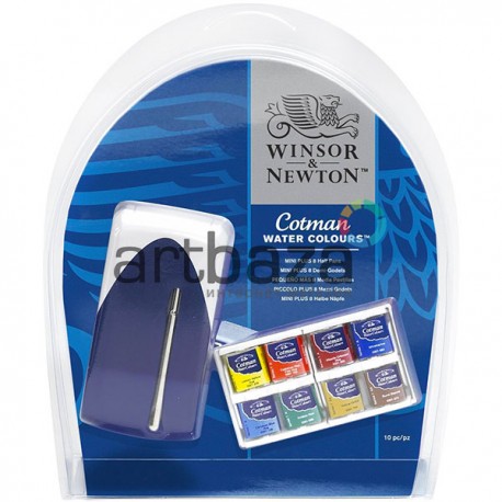 Набор акварельных красок в пластиковом пенале Mini Plus, 8 цветов + кисть, Winsor & Newton