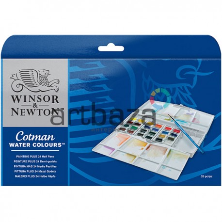 Набор акварельных красок в пластиковом пенале, 24 цвета + кисть, Winsor & Newton