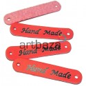 Набор декоративных бирок (нашивок, лейбл) "Hand Made" красных под кожу, 5 x 1 см., 4 штуки, REGINA
