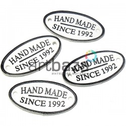 Набор декоративных бирок (нашивок, лейбл) "Hand Made" белых под кожу, 3.5 x 1.8 см., 4 штуки, REGINA