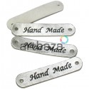 Набор декоративных бирок (нашивок, лейбл) "Hand Made" серебряных под кожу, 5 x 1 см., 4 штуки, REGINA