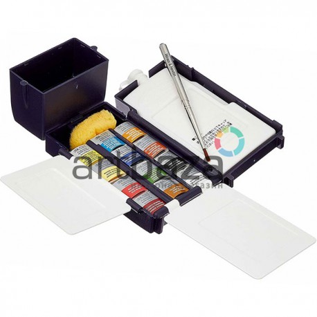 Набор акварельных красок в пластиковом пенале, 12 цветов + кисть, Winsor & Newton