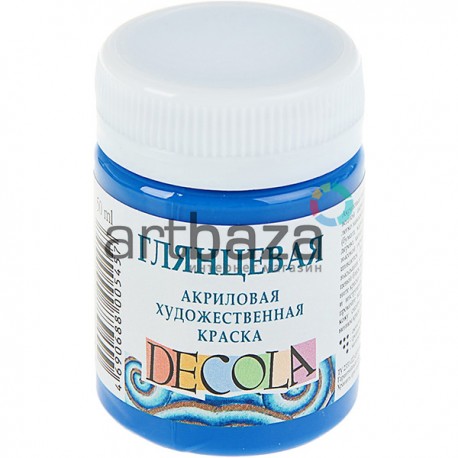 Краска акриловая глянцевая, синяя, 50 мл, Decola