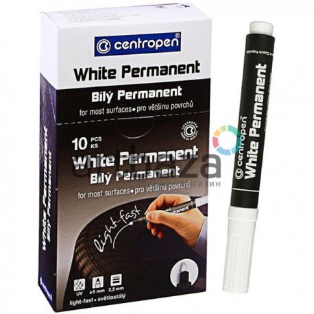 Маркер Centropen White Permanent, белые чернила, цилиндрический пишущий узел, ширина линии 2.5 мм