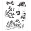Силиконовые штампы для скрапбукинга «Рождественский уют: Снеговик и зимний домик», 15 × 20 см