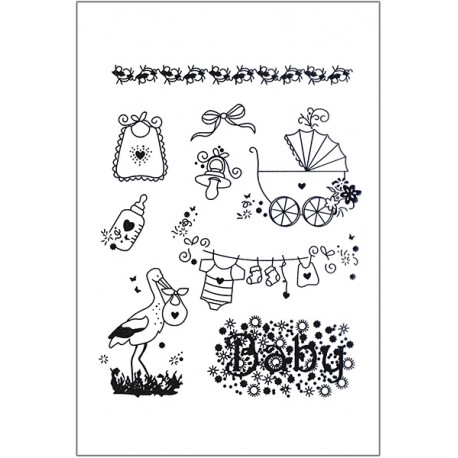 Силиконовые штампы для скрапбукинга «Baby Story: Метрика, аист и коляска», 10 × 15 см