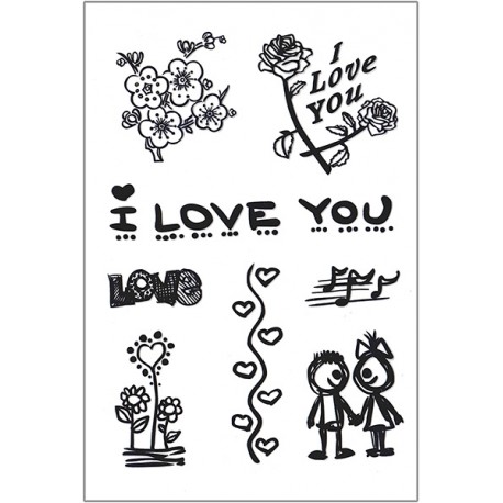 Силиконовые штампы для скрапбукинга «I Love You: розы, сердечки и влюблённая пара», 10 × 15 см