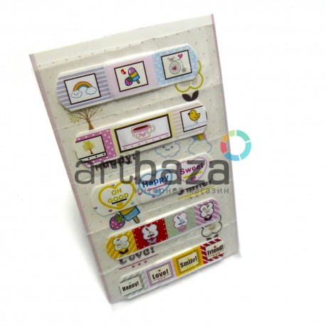 Набор дизайнерского пластыря "Happy! Love! Smile! Friend!", 5 штук, Popular Fashion