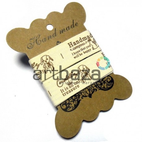 Лента декоративная хлопковая с принтом, "Handmade", ширина 21 мм., длина 1.5 м., Hand Made