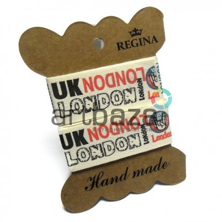 Лента декоративная хлопковая с принтом, "London UK", ширина 26 мм., длина 1 м., Hand Made