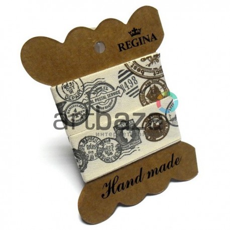 Лента декоративная хлопковая с принтом, "Postage", ширина 26 мм., длина 1 м., Hand Made