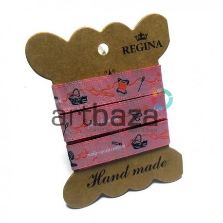 Лента декоративная хлопковая с полноцветной печатью, "Hand made", ширина 15 мм., длина 1 м., REGINA